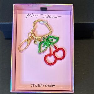 Betsey Johnson Cherry 🍒 Charm Keychain with Red and Green